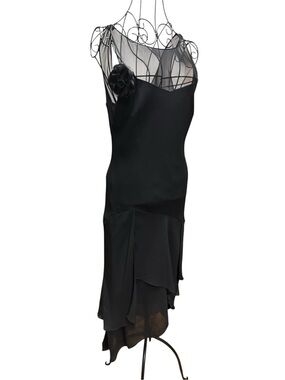 Evan Picone Black Sheer Yoke Midi Floral Accent Dress size 6